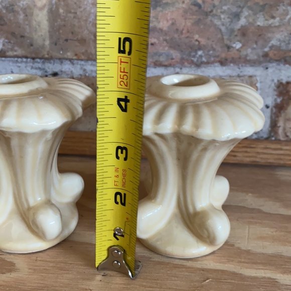 Vintage Yellow Cream mushroom matching candle sticks 4 x 3 - Picture 3 of 4